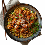 نودلز دجاج وخضروات بصلصة اسيوية