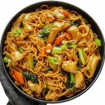 قطع دجاج طمبورا بصلصة تشيلي متوك مع الخضار والنودلز